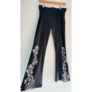 VTG 90s Y2K Carabella Collection Sheer Mesh Black Sequin Flare Pants Boho Fairy